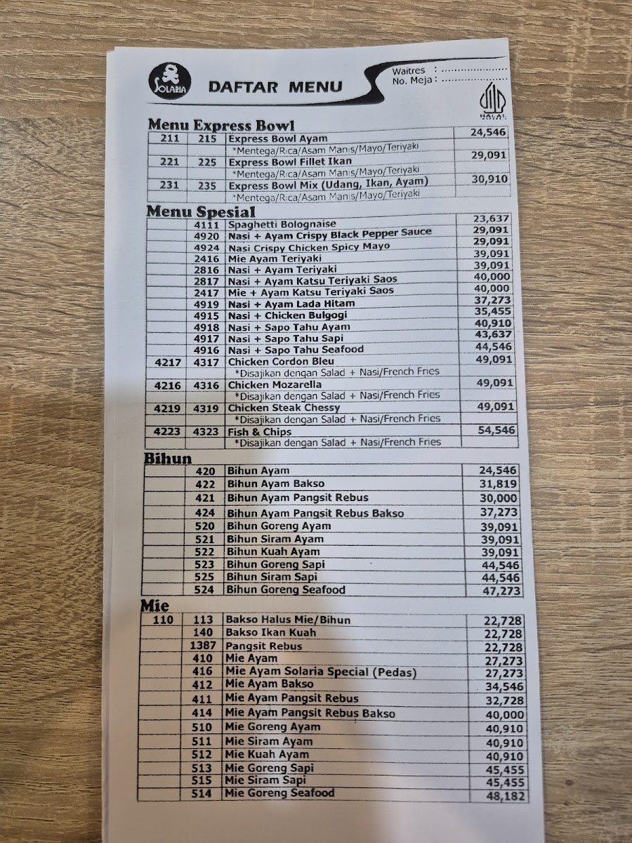 Menu Solaria - Mall Ska-3