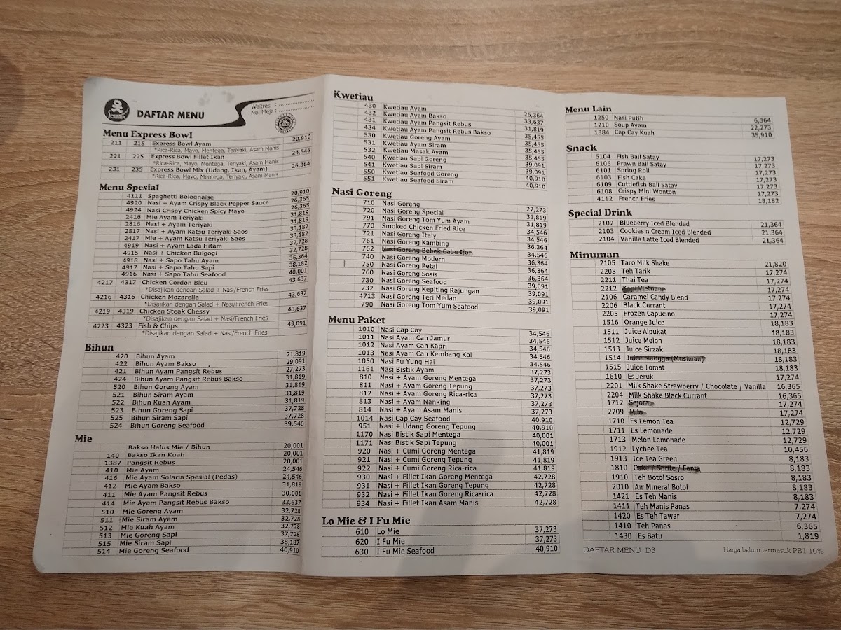 Menu Solaria - Mall Ska-9